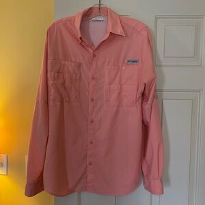 Columbia PFG Fishing Shirt Mens Medium Coral Long Sleeve Button Down Vented